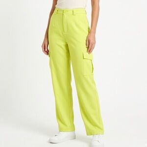 Primark Lime Green Cargo Pants Women’s US 6 High Rise Straight Leg Utility